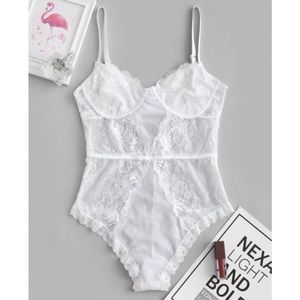 Flower Lace Mesh Cupped Lingerie Teddy